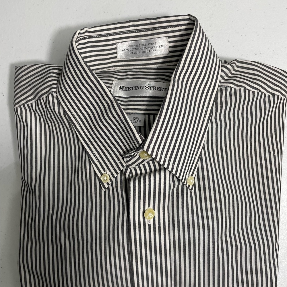 MEETING STREET Black and White Striped Men's Shirt Size 15.5 34/35 CB-114